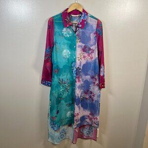 Soft Surroundings CalaFlores Tunic Shirt Size Medium Sheer Long Line Art to Wear